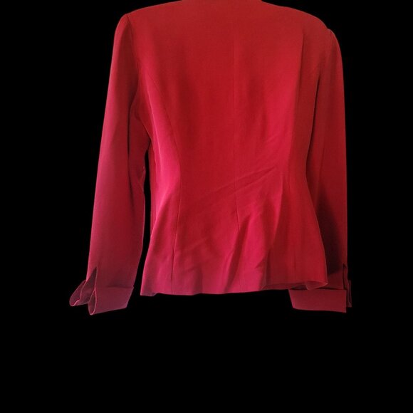 Vtg Silk Red Long-Sleeve Blazer With Knot Button Closures & Wide Collar - Picture 8 of 16